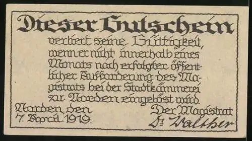 Notgeld Norden 1919, 50 Pfennig, Das Rathaus
