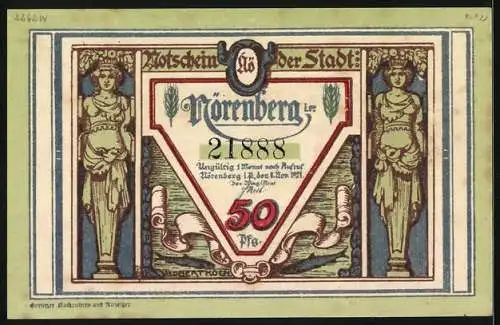 Notgeld Nörenberg i. P. 1921, 50 Pfennig, Hummer jagt eine Frau