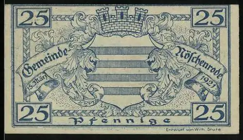 Notgeld Nöschenrode 1921, 25 Pfennig, Partie an der Theobaldikirche