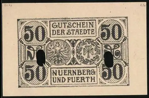 Notgeld Nürnberg und Fürth 1918, 50 Pfennig, Kontroll-Nr. 36319