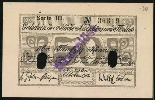 Notgeld Nürnberg und Fürth 1918, 50 Pfennig, Kontroll-Nr. 36319