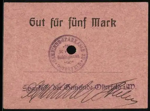 Notgeld Osterfeld i. W., 5 Mark, Stempel der Gemeindesparkasse
