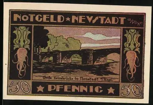 Notgeld Neustadt a. Rbge. 1921, 50 Pfennig, Grosse Leinebrücke