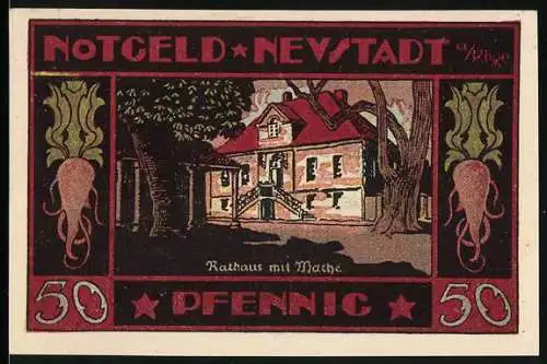 Notgeld Neustadt a. Rbge. 1921, 50 Pfennig, Rathaus mit Wache
