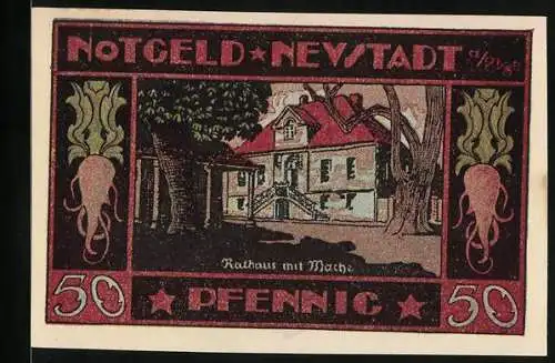 Notgeld Neustadt a. Rbge. 1921, 50 Pfennig, Rathaus mit der Wache