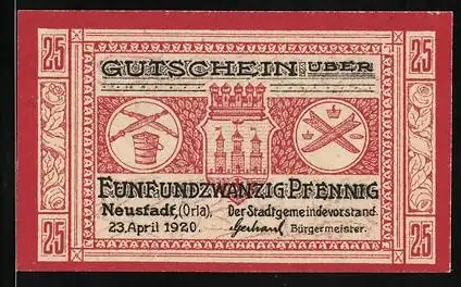 Notgeld Neustadt /Orla 1920, 25 Pfennig, Das Rathaus