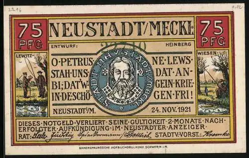 Notgeld Neustadt /Meckl. 1921, 75 Pfennig, Das Dörp-Kiez