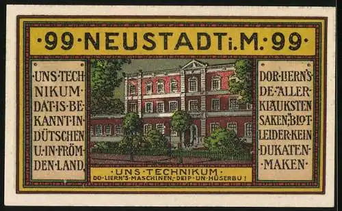Notgeld Neustadt /Meckl. 1921, 99 Pfennig, Das Technikum