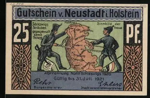 Notgeld Neustadt in Holstein, 25 Pfennig, Abtrennung Nord-Schleswigs 1920, Jungfernstieg