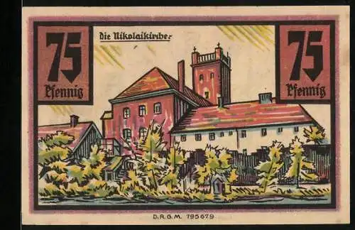 Notgeld Stolp i. Pommern, 75 Pfennig, Die Nikolaikirche
