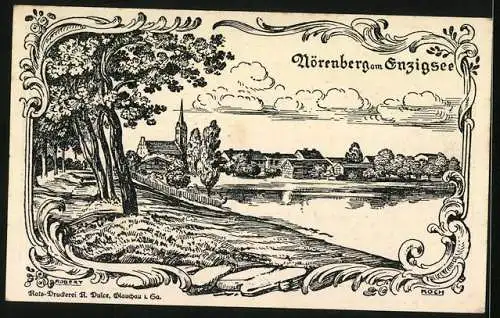 Notgeld Nörenberg 1920, 75 Pfennig, Ortsansicht am Enzigsee
