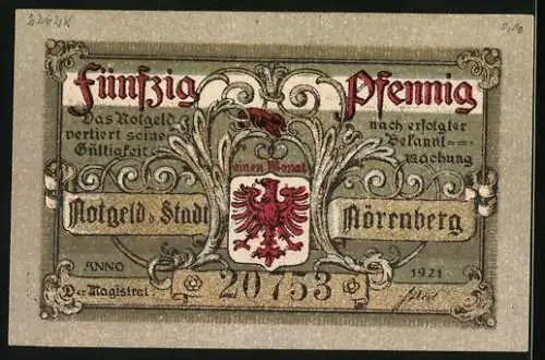 Notgeld Nörenberg 1921, 50 Pfennig, Hummer verfolgt Frau