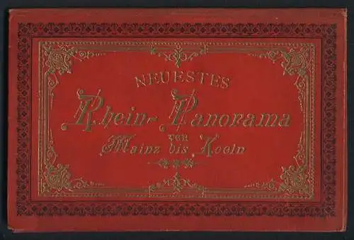 Leporello-Album 16 Lithographie-Ansichten Rhein-Panorama von Mainz bis Köln, Bahnhof Köln, Post, Andernach, Coblenz