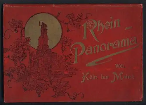 Leporello-Album 16 Lithographie-Ansichten Köln-Mainz Rhein-Panorama, Köln Bahnhof, Neuwied, Eltville, Theater Mainz, Dom