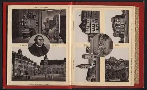 Leporello-Album 30 Lithographie-Ansichten Eisenach, Wartburg und Umgebung, Ruhla, Ritterhof, Elisabethengang, Luther