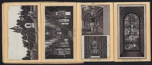 Leporello-Album 13 Lithographie-Ansichten Arenberg, Herz-Jesu Kapelle, Tempel, Lourdesgrotte, Kirchen Inneres