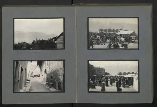 Fotoalbum mit 48 Fotografien, Ansicht Chexbres, Grand Hotel, Marktszene, Chateau de Chillon, Genfersee