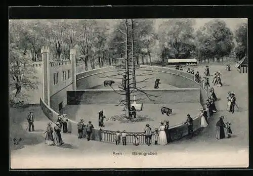 Künstler-AK Bern, Bärengraben mit Passanten