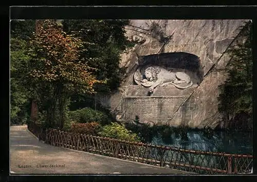 AK Luzern, Löwendenkmal mit Besucherpromenade
