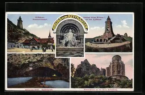 AK Kyffhäuser / Kaiser Wilhelm Denkmal, Barbarossahöhle, Sommerwirtschaft, Bismarckturm