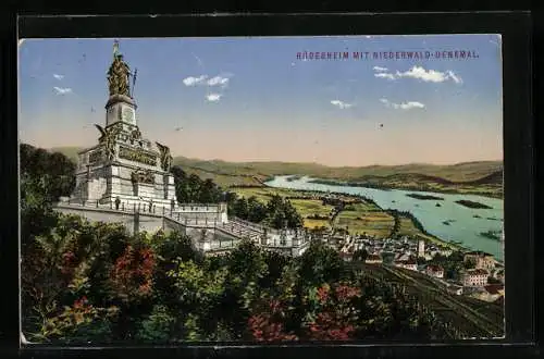 AK Rüdesheim, Niederwald-Denkmal mit Landschaftspanorama