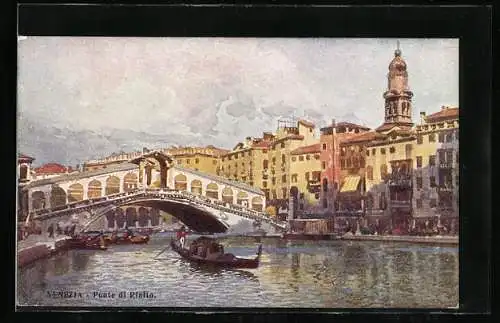 Künstler-AK Venedig, Ponte di Rialto im Abendlicht