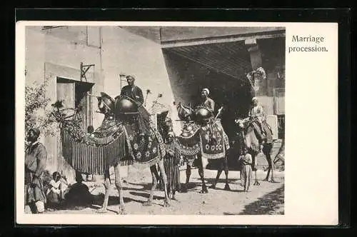 AK Marriage procession, Trommler auf Kamelen bei Hochzeitszug