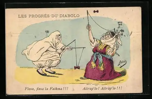 Künstler-AK Les Progrès du Diabolo, arabische Volkstypen