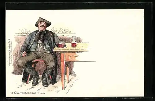 AK Oberreichenbach / Calw, Mann in Schwarzwälder Tracht trinkt ein Glas Wein in einer Gastwirtschaft