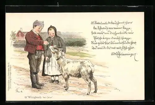 Künstler-AK Würzbach, Junges Paar mit einer Ziege