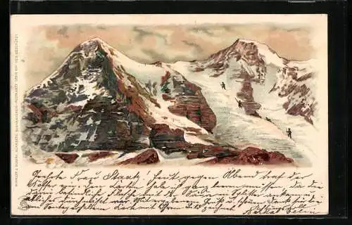 AK Bergsteiger im verschneiten Gebirge