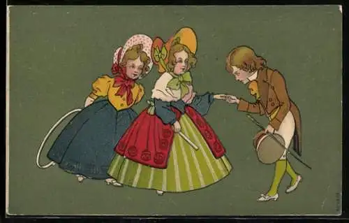 Präge-AK Junger Herr küsst Frau die Hand, Biedermeier