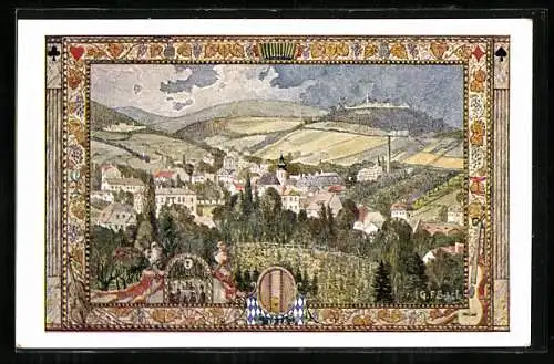 AK Wien 1928, 10. Deutschen Sängerbundesfestes, Grinzing mit Kobenzl und Kahlenberg