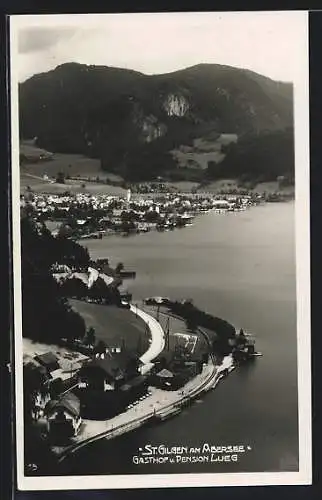 AK St. Gilgen am Abersee, Ort und Ufer aus der Vogelschau