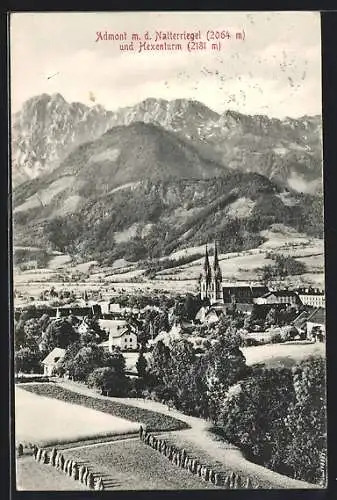 AK Admont, Ortsansicht, Natterriegel und Hexenturm