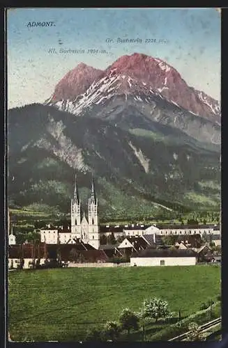 AK Admont, Ortsansicht mit Kl. Buchstein und Gr. Buchstein