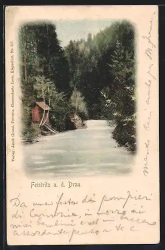 AK Feistritz a. d. Drau, kleine Hütte am Ufer