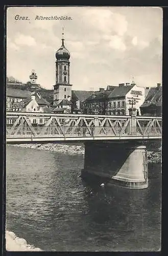 AK Graz, Albrechtbrücke und Geschäftshäuser