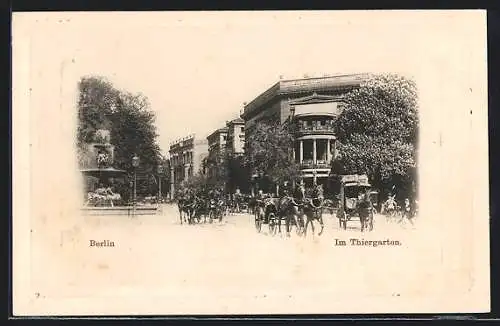 AK Berlin-Tiergarten, Pferdekutschen in der Bellevuestrasse