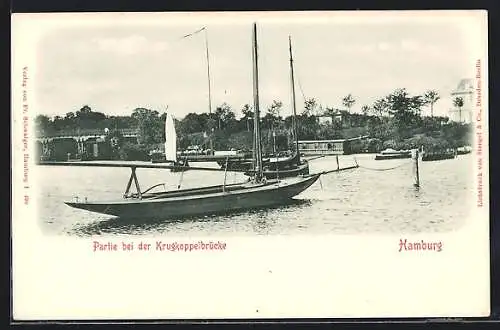 AK Hamburg-Harvestehude, Boote bei der Krugkoppelbrücke