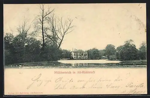 AK Hamburg-Rahlstedt, Mühlenteich mit Haus