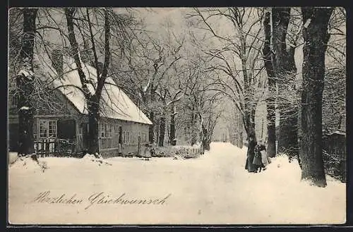 AK Hamburg-Wellingsbüttel, Ortspartie im Winter