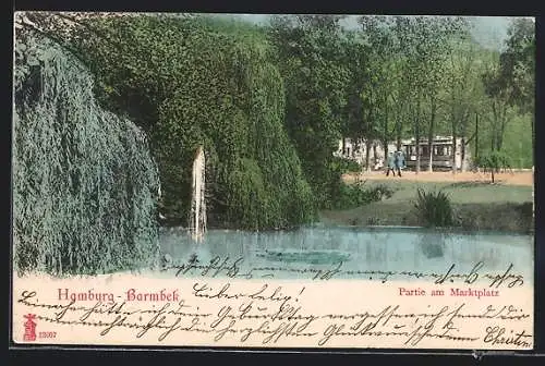 AK Hamburg-Barmbek, Partie am Marktplatz mit Strassenbahn