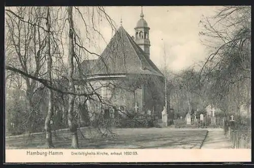 AK Hamburg-Hamm, Dreifaltigkeits-Kirche mit Friedhof