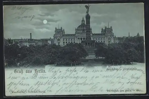 Mondschein-AK Berlin, Reichstag und Siegessäule