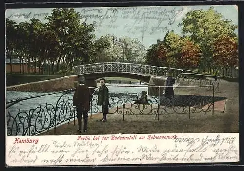 AK Hamburg-Uhlenhorst, Partie bei der Badeanstalt am Schwanenwik
