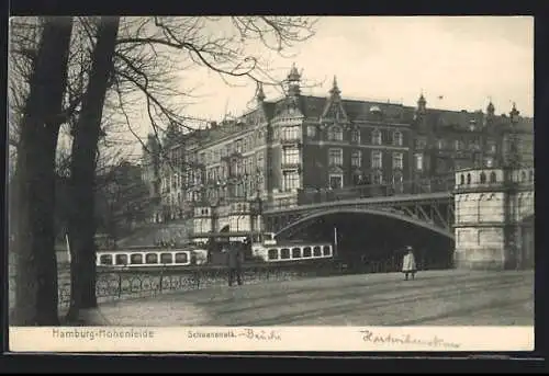 AK Hamburg-Hohenfelde, Schwanenwik mit Brücke und Dampfer