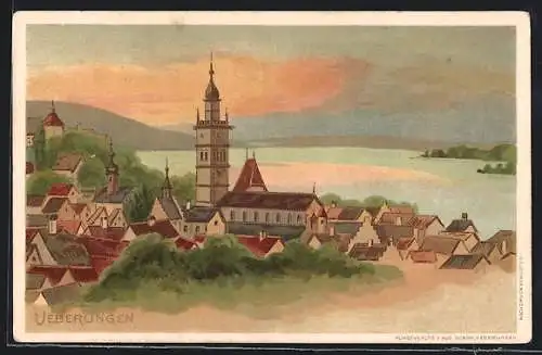 Lithographie Ueberlingen / Bodensee, Teilansicht mit Blick auf Bodensee