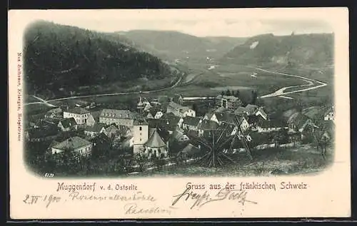 AK Muggendorf /Fränkische Schweiz, Teilansicht mit Kirche von der Ostseite