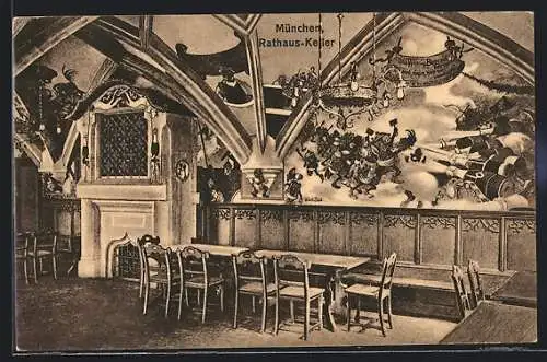 AK München, Gasthaus Rathaus-Keller, Innenansicht